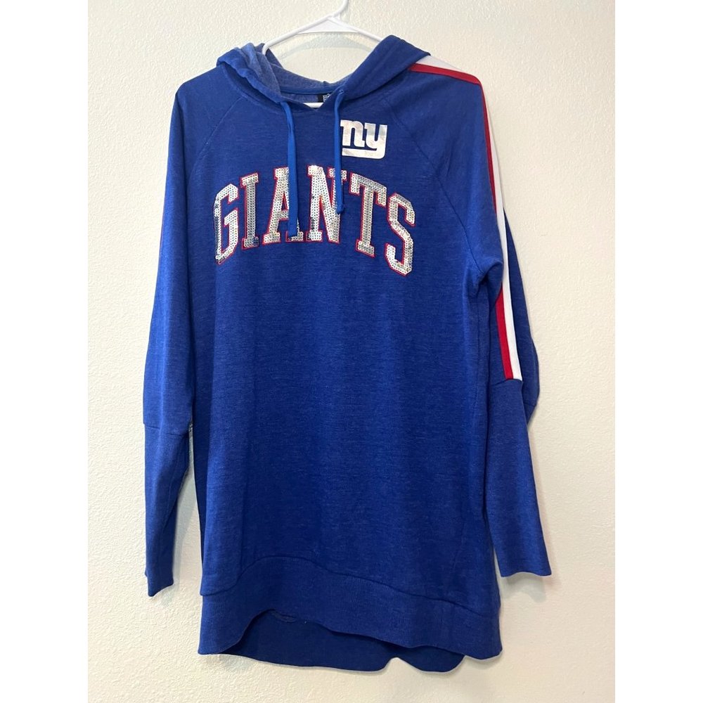 NFL Team Apparel Women's NY Giants Football Pullover Blue Sparkle Hoodie Large